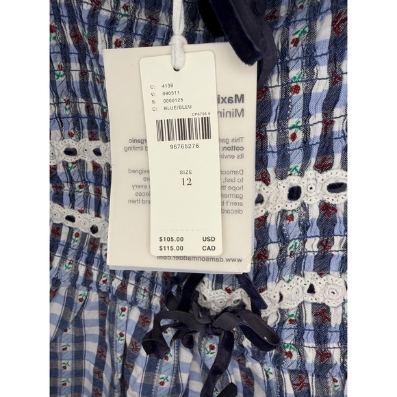 Damson Madder Blue Gingham Rose Smocked Ruffle Cami Top Size UK 16 / US 12 NWT - Picture 7 of 10